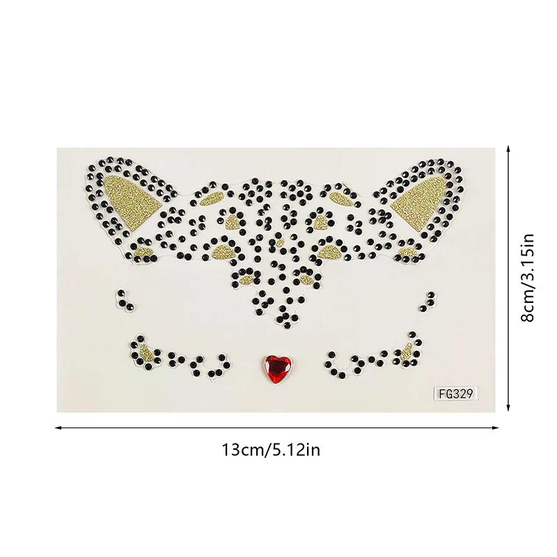 1pc Acrylic Drill Sticker Decoration 3d Cute Cat Face Stickers Ball Party Face Rhinestone Masquerade Temporary Tattoo Stickers