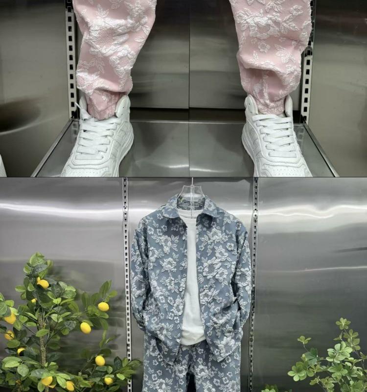 Men's Autumn Embossed Print Casual Shirt and Pants Set