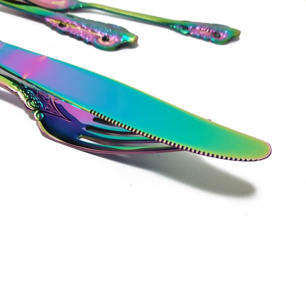 JANKNG 304 Stainless Steel Flatware Set Rainbow Dinnerware Set Gold Knife Fork Spoon Dinner Set Luxury Cutlery Silverware Set