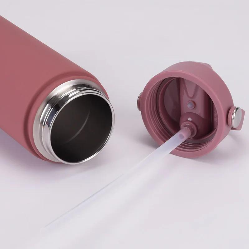 0.5-1L Stainless Steel Sports Water Bottle Wide Mouth Leakproof Insulated Flask with Detachable Straw Carry Handle Gym TravelCup