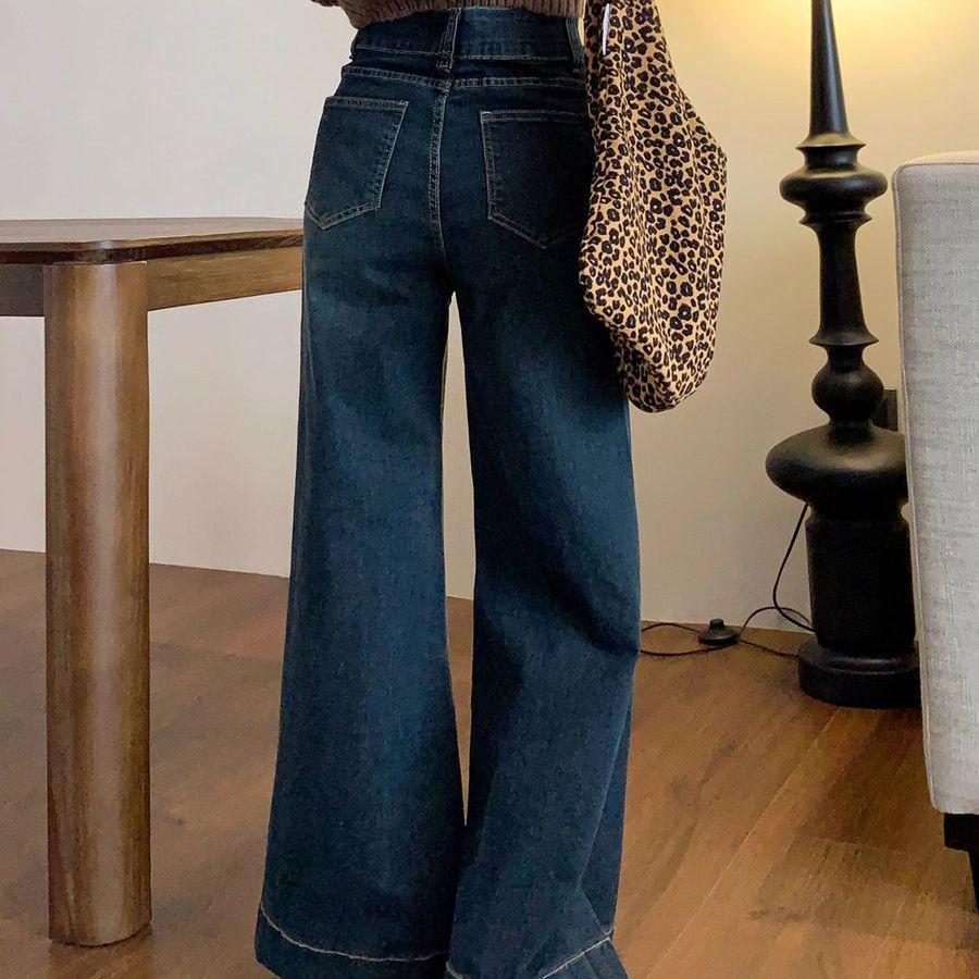Women's Retro High-Waisted Wide-Leg Flared Jeans - Trendy Slimming Floor-Length Pants for Summer