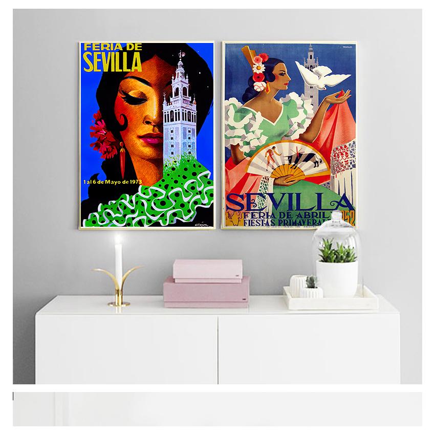 Vintage Resimler Kraft Posterler Kaplamalı duvar çıkartmaları Ev Dekorasyon Hediye İspanya Endülüs Seville Seyahat Tuval Resimleri