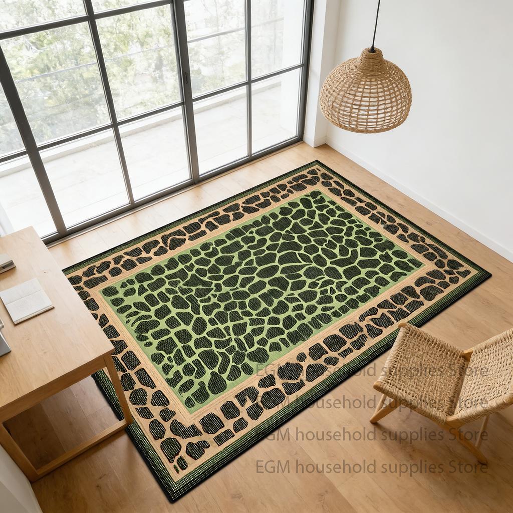 Retro Green Carpet Abstract Living Room Decoration Soft Rugs Bedroom Anti-slip Washable Customizable Dining Room Floor Mat Study