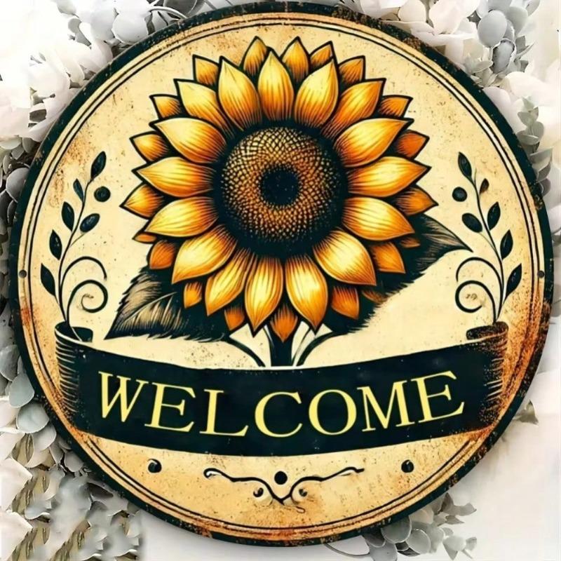 Metal Wall Art Sunflower Welcome Sign Rustic Aluminum Plaque Home Outdoor Decor