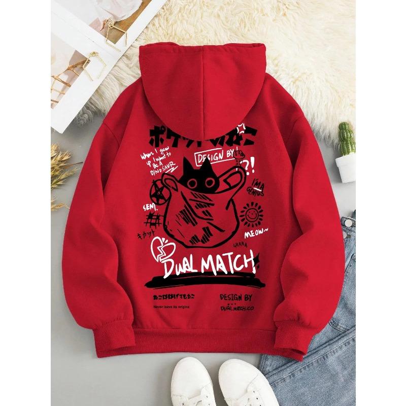 Japan Style Black Cat Hoodie Men Women Outdoor Street Casual Fashion Sport Cartoon Longsleeve Adult Autumn Winter Sweatshirt Top