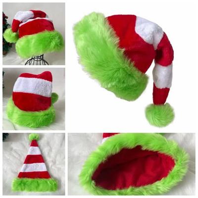 Für Familie Grün Umrandete Weihnachtsmütze Rot Weiß Gespleißte Nikolausmützen Weihnachten Lang 31x47cm Neujahr Festliche Mütze Partyzubehör