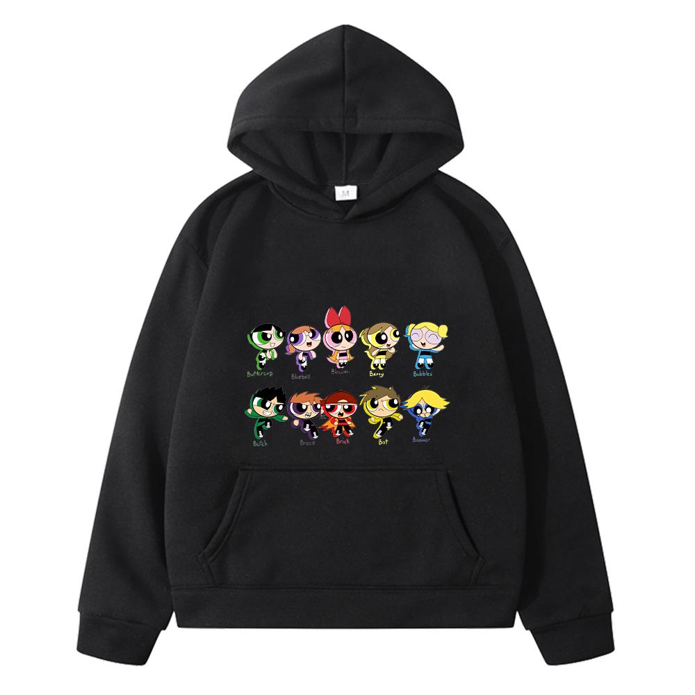 

powerpuff girls print anime hoodie jacket Pullover y2k sudadera Kawaii hoodies Fleece Sweatshirt girls outfit boys clothing 130 чёрный