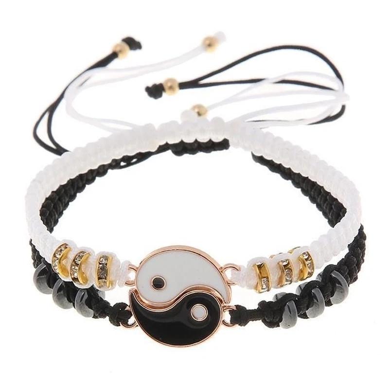 

Handmade Tai Chi Yin Yang Couple Bracelets Alloy Pendant Adjustable Braid Chain Matching Lover Bracelets Necklaces Friendship