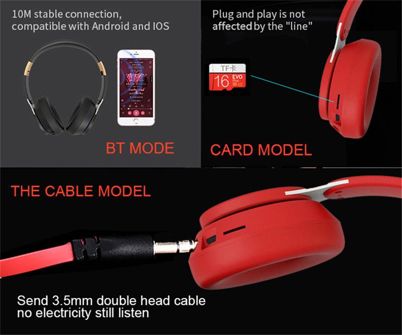 Wireless Bluetooth Headset Hifi Stereo Strong Bass Noise Cancelling Earphones Supoort Tf Card With Mic Deep Bass Headset