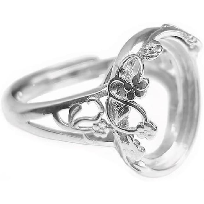 Ring Blank (10x14mm/11x13mm Oval Blank) Adjustable Sterling Silver Ring Base Long-Lasting White Gold Plated 925 Silver Ring Setting R693B