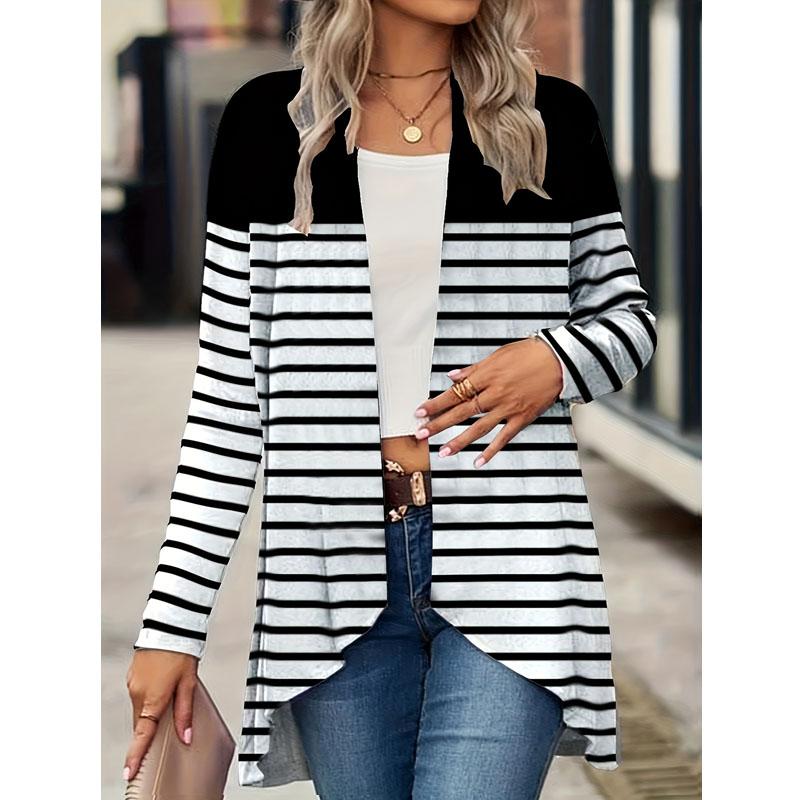 Women's Fall and Winter Fashion Casual Printed Long Sleeve Mid-Length Cardigan Jacket