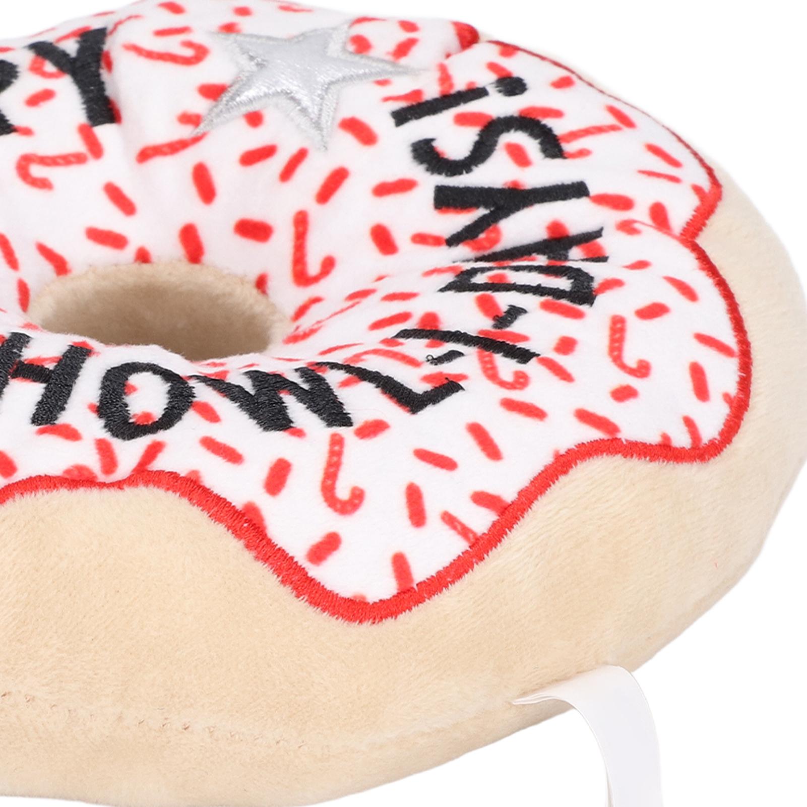 

Pet Donut Toy Plush Bite Resistant Teeth Grinding Christmas Pattern Dog Squeaky Toy for Puppy Cat