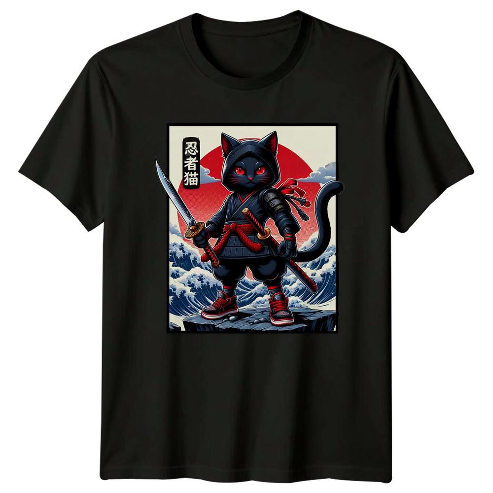 Ninja Neko T-Shirt - Japanese Cat Warrior Katana Art