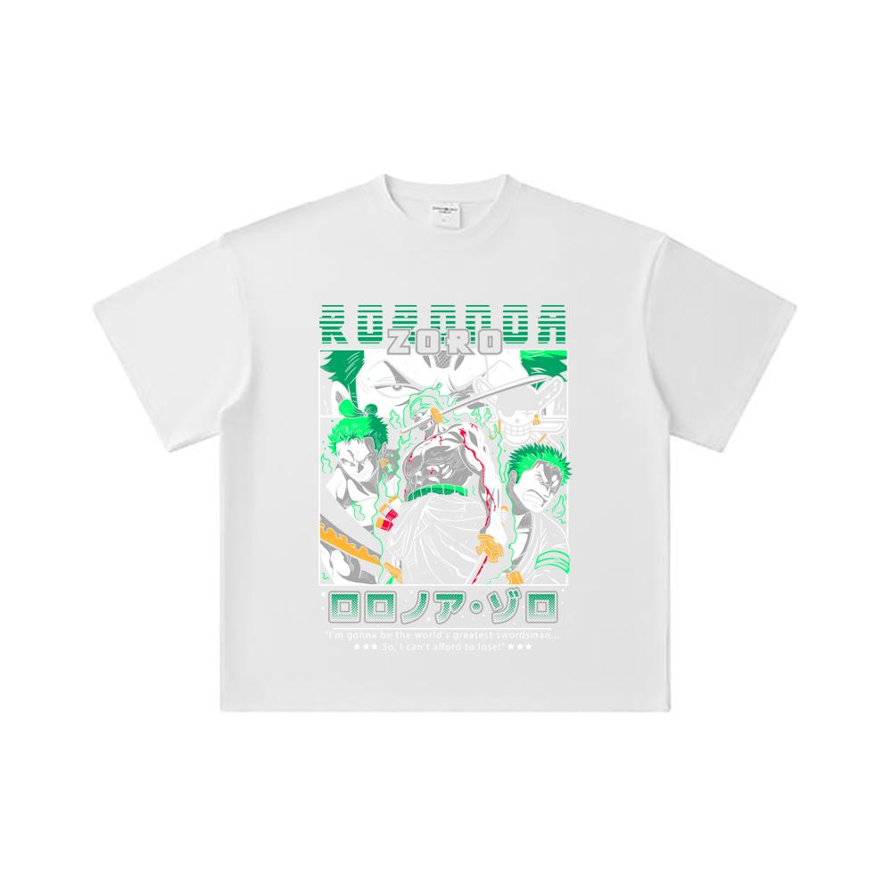 260 GSM Double Yarn 32 Count 100% Cotton One Piece V74 Zoro Print Unisex Heavy Cotton T Shirt