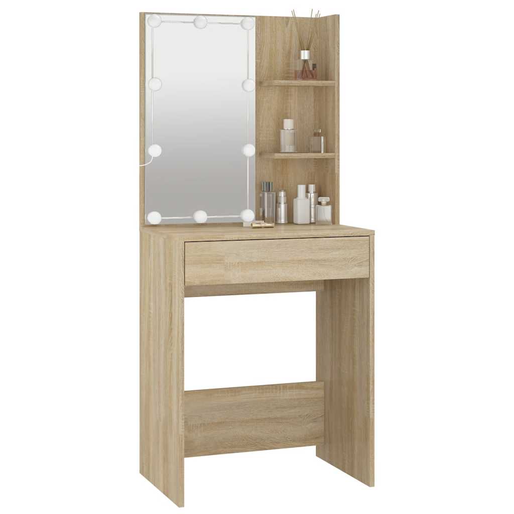 Makeup Table with LED Lighting Sonoma Oak Finish 60 x 40 x 140 cm