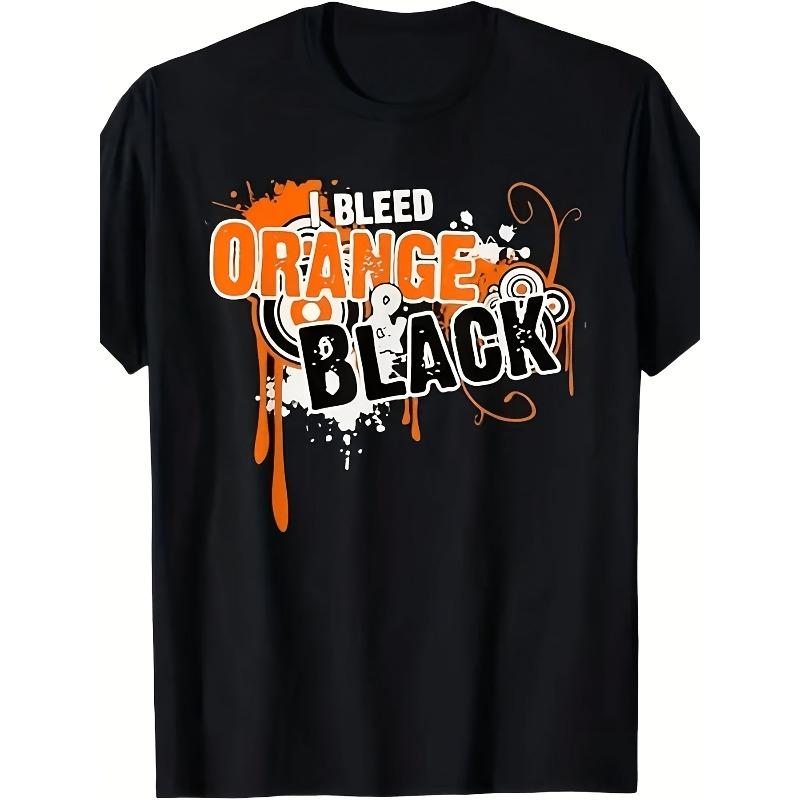 

European sizes Men s I Bleed Orange And Black Patterned TShirt Casual ShortSleeve Crew Neck Sports Team Design 2XL чёрный