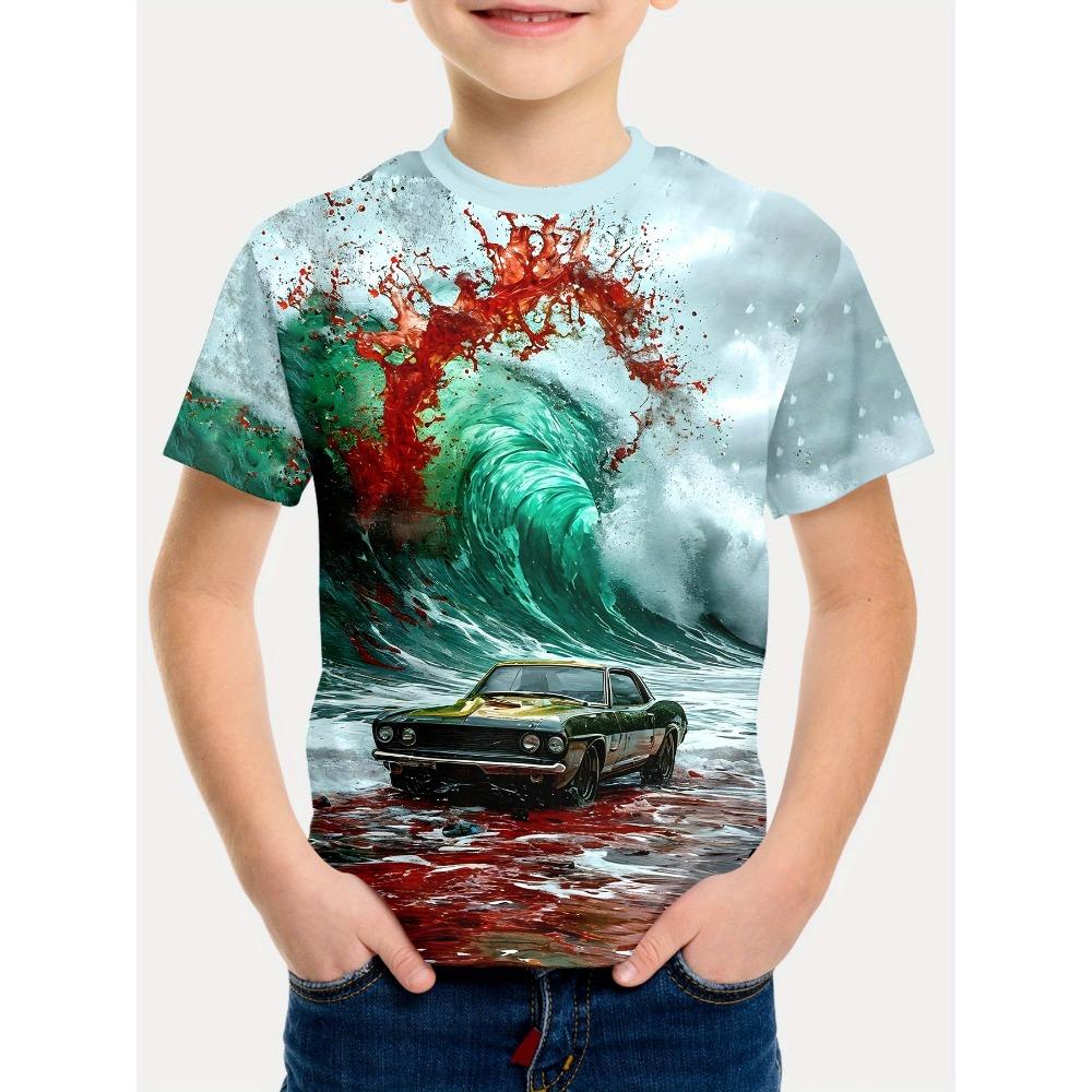 Cartoon Boy T-shirt, Summer Children's T-shirt, Fashionable Children's Clothing, 3D Printed Round Neck Top, Girls' Clothing