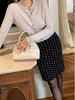 Women's Retro Polka Dot High-Waisted Slim Fit Mid-Length Skirt in Black
