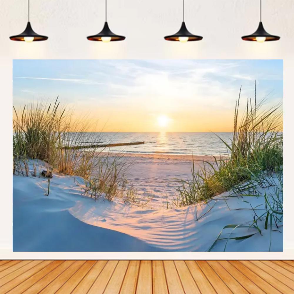 Summer Seaside Beach Theme Background Palm Tree Blue Sky Romantic Sunrise Sea Wave Photography Backdrop Supplies Party Decor