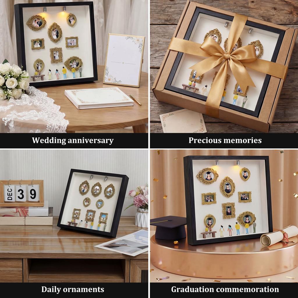 Mini Museum Photo Album Mini DIY Museum Silhouette Box Stylish Creative Memory Display Kit with Miniature Statue and Gold Frame