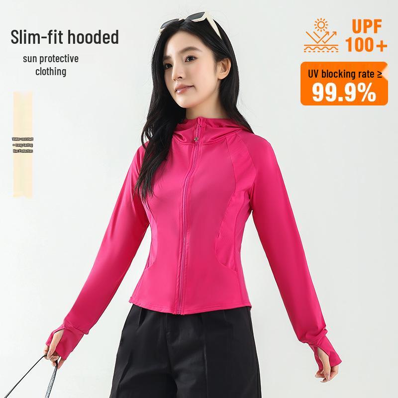 Women s Slim Fit Hooded Yoga Top - Sun Protection, Ice Silk, Skin-Slimming Fitness Wear Small