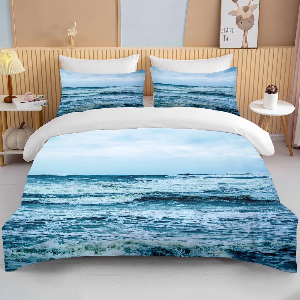 Ocean Bedding Set Coast Ocean Spray Duvet Cover Set Blue Starfish Bed Set Kids Teen Shell Home Textiles Summer  Quilt Cover