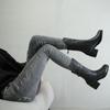 Footwear Black Shoes For Women Half High Ladies Boots Round Toe Work Mid Calf Waterproof Korean Style And Low Price Offer Goth
