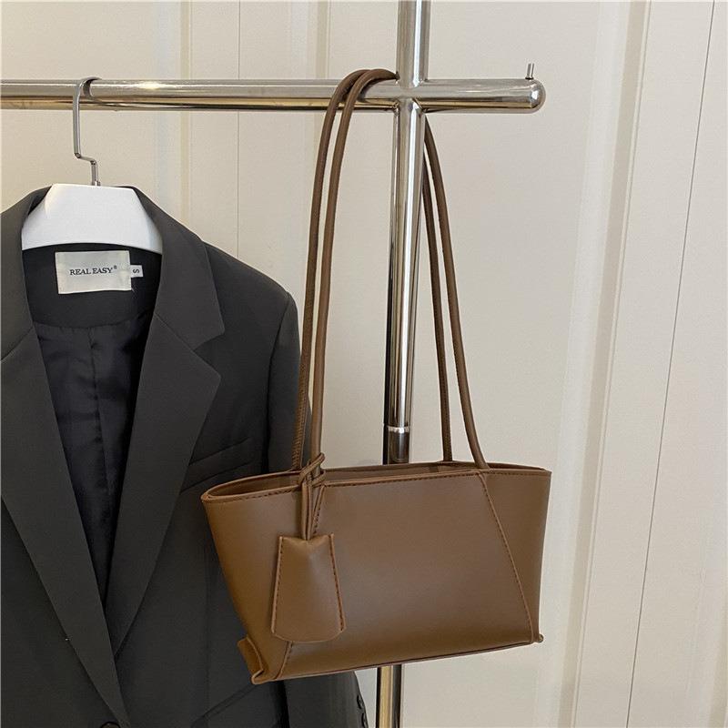 Summer new retro large-capacity solid color tote bag casual handbag versatile shoulder underarm bag