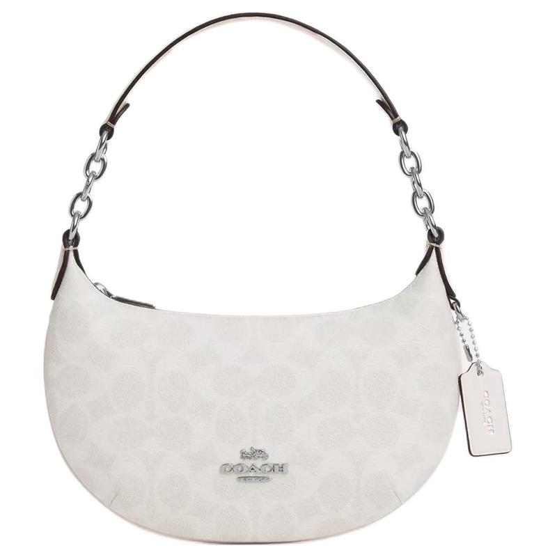 

COACH Payton 21 Silver Metallic Coated Canvas and Smooth Leather Handbag Small Women s White серебряный