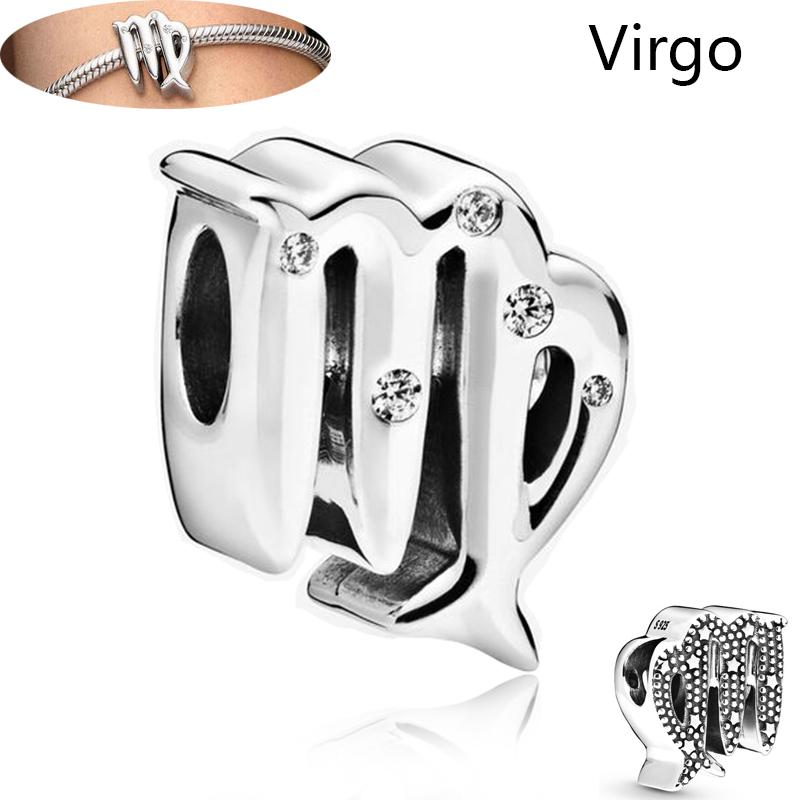 Authentischer 925er Sterlingskupfer Funkelnder Widder Löwe Skorpion 12 Tierkreiszeichen Sternbild Charm Perlen Passend für Pantaro Armband Zirkonia