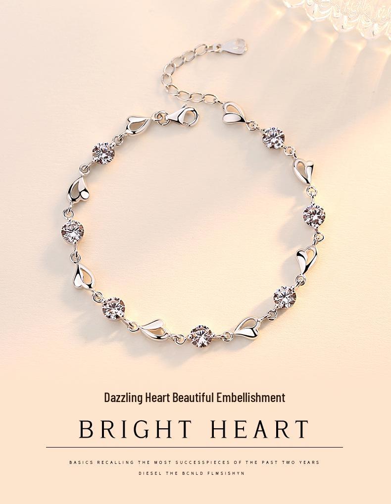 Min Yue S925 Sterling Silver Zircon Heart Bracelet - Women's Elegant Fashion Jewelry for Qixi Valentine's Day