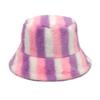 Unisex Bucket Hat Striped Women Men Fishing Fisherman Hat Autumn Winter Faux Fur Wool Outdoor Warm Panama Cap
