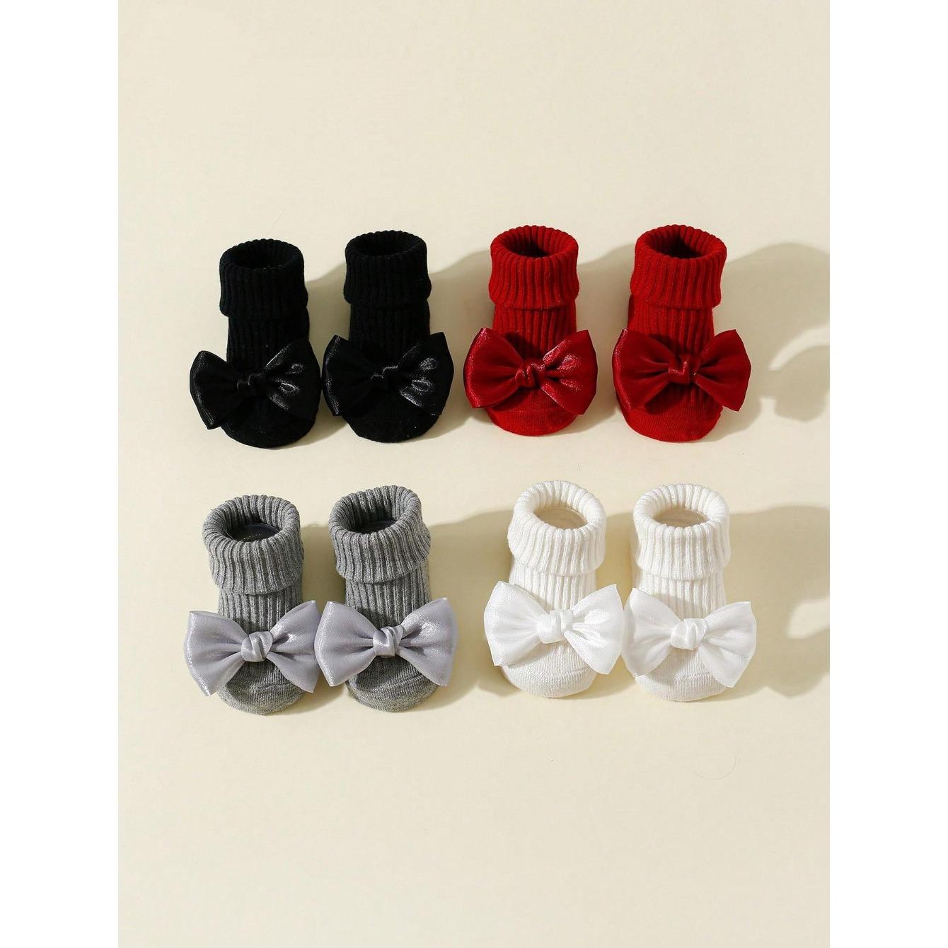 

4 Pairs Toddler Socks with Bows, Soft Cotton Cute Ankle Socks for Infants Girls, Fashion Anty-Slip Newborn Baby Socks 0-24 Months 6-12m