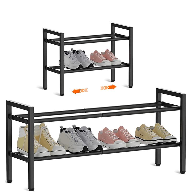 A25F-Shoe Rack 2 Tier Expandable& Stackable, Metal Adjustable For Closet Shelf Organizer Storage For Entryway