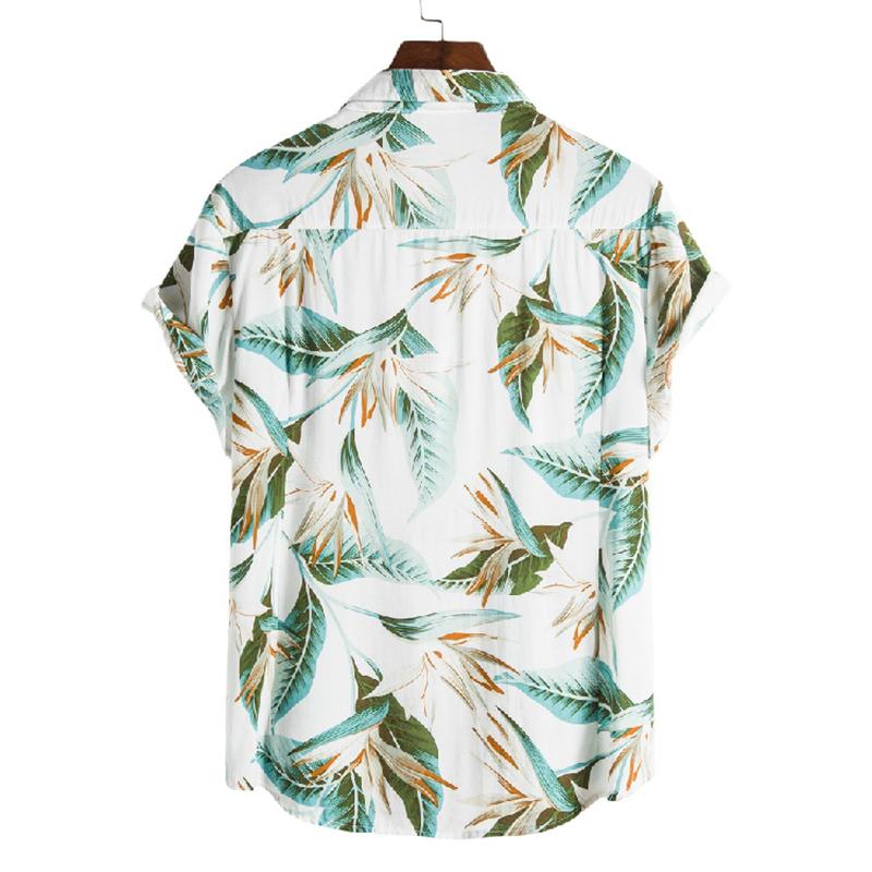 men's retro leaf print button up hawaiian shirt