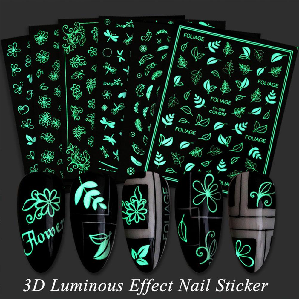 Buy Luminous Effect 3D Nail Sticker Leaf Flower Butterfly Design Tips