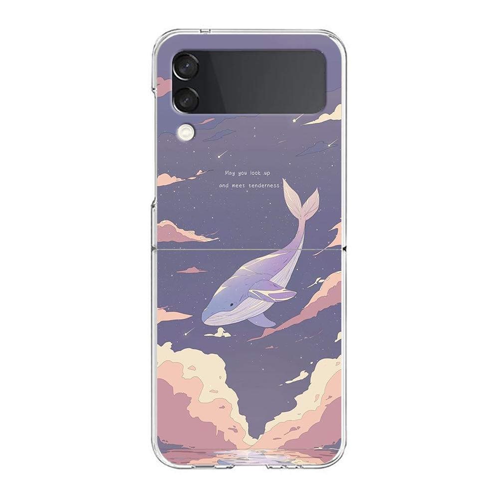 INS Korean Sunset Scenery Case For Samsung Galaxy Z Flip 3 4 5G Hard HD Folding PC Phone Cases For Samsung Z Flip3 Clear Cover