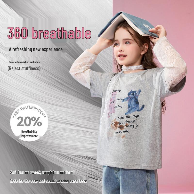 ASK JUNIOR Girls Fake Two-Piece Long Sleeve T-Shirt 140