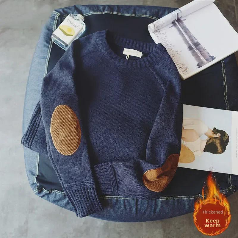 Pulover bărbătesc japonez retro cu tricot gros, cu gât rotund