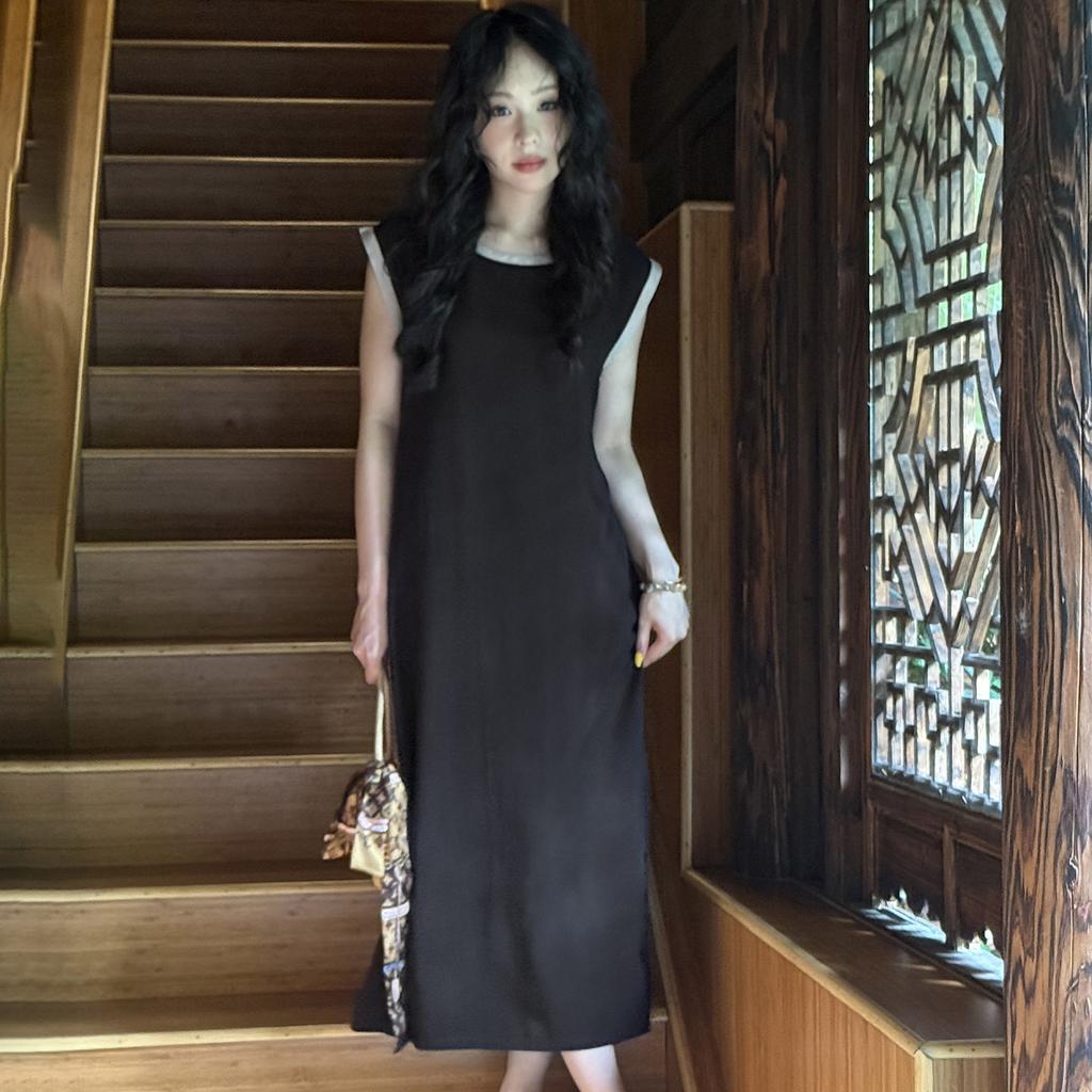 French retro printed nightdress women's summer cotton and silk loose loungewear high-end dress vacation dress can be worn outside