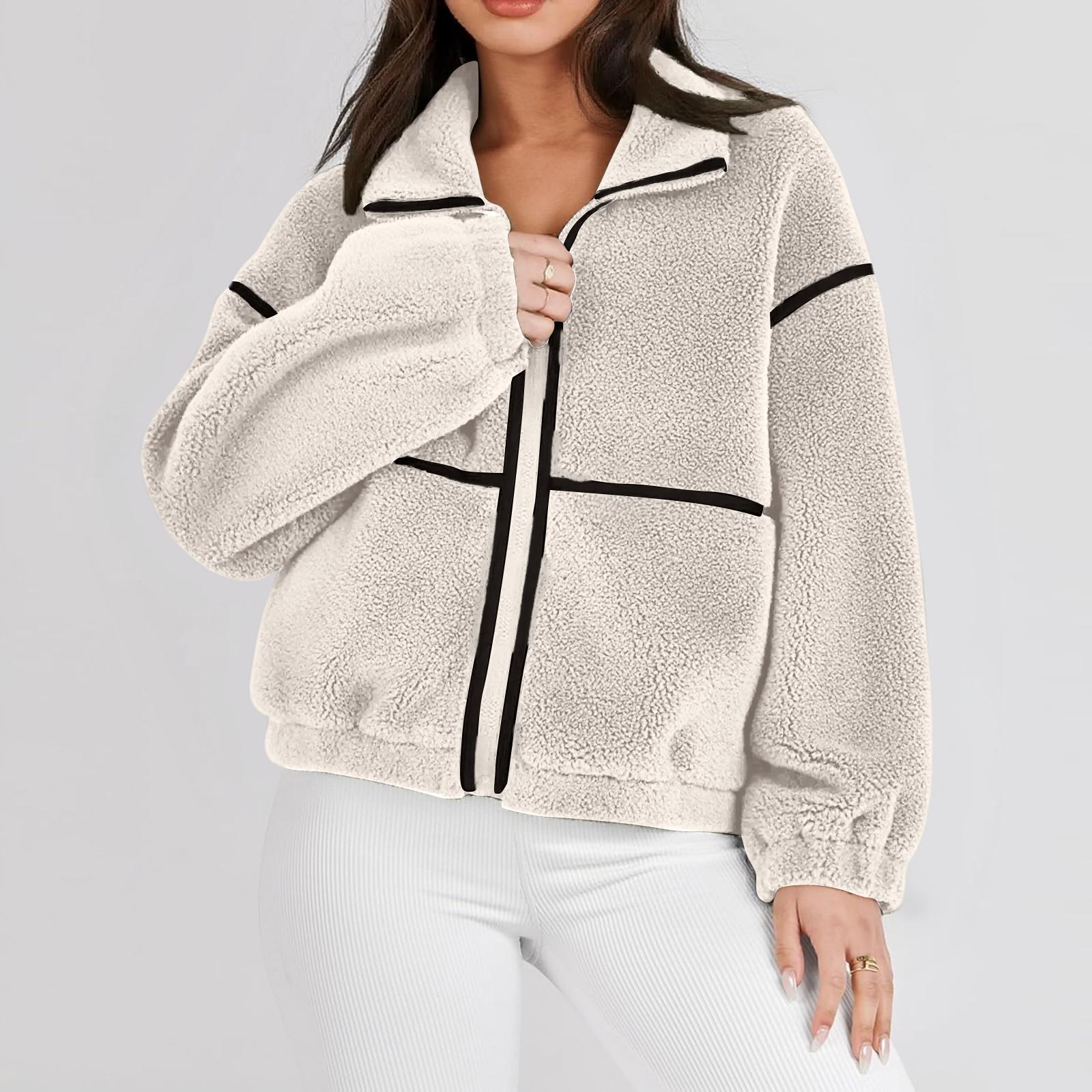 

Женское модное и удобное обычное пальто с толстым воротником, плюшевое теплое пальто XL белый