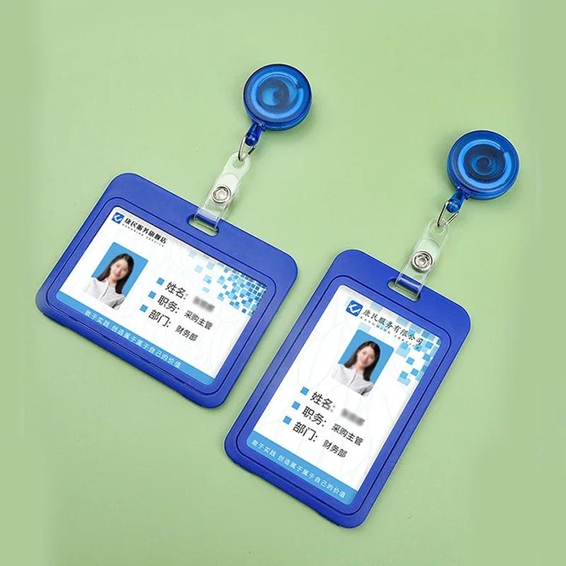 1Set Unisex ID Name Badge Credit Card Holder Employee's Staff Work Card Cover with Retractable Badge Reel Pass Bus Card Sleeve
