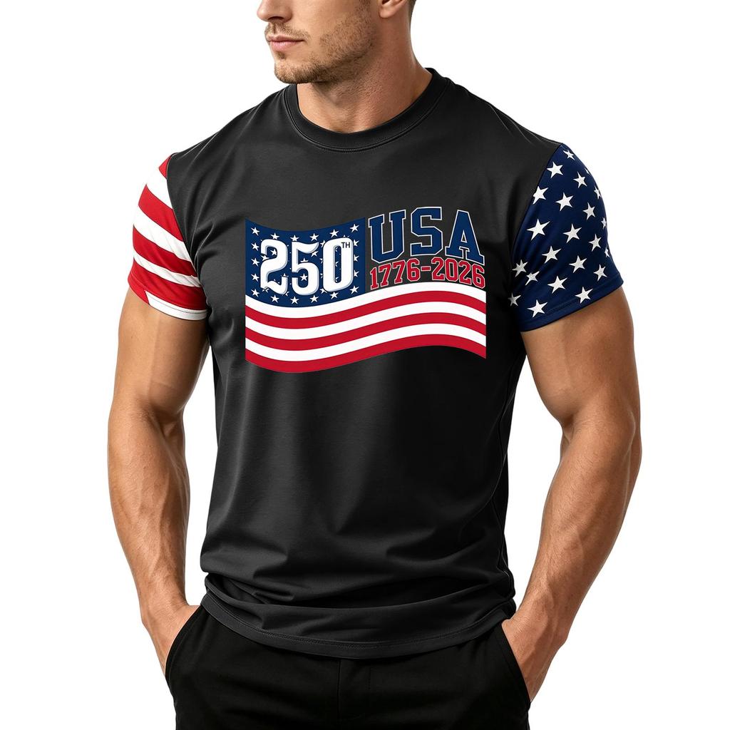 Men's Independence Day Flag Print Short Sleeve T-Shirt, Loose Casual Daily Summer Tops