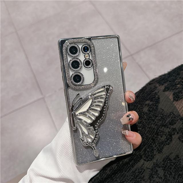 

Для Samsung Galaxy S25 Ultra Роскошная Гальваническая Рамка с Бриллиантами Подставка-Бабочка Чехол для Телефона На S22 S23 S24 FE S25 Plus A16 A56 55 Чехол Galaxy S23+