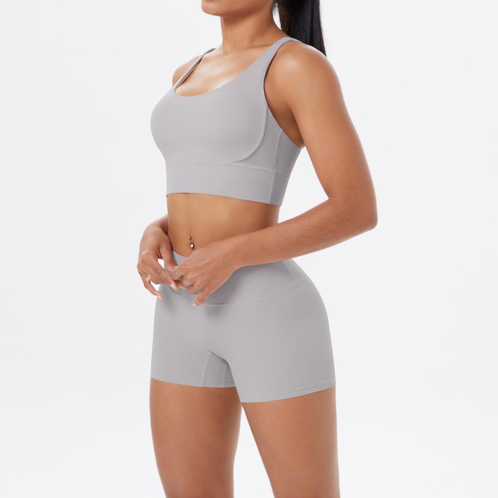 Nude Brushed Cross Back Bra, Casual Sports, Hip Lifting Shorts, Fitness Yoga Suit Two-piece Set
