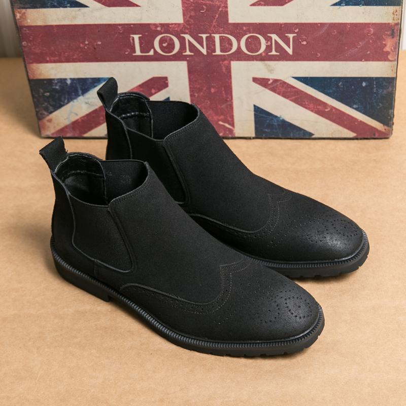 

Fashion Spring Men Fashionable Frosted Leather Comfortable Pointed Short Boots Brand New Men s Carved Breathable High Top Leather Boots 38 чёрный