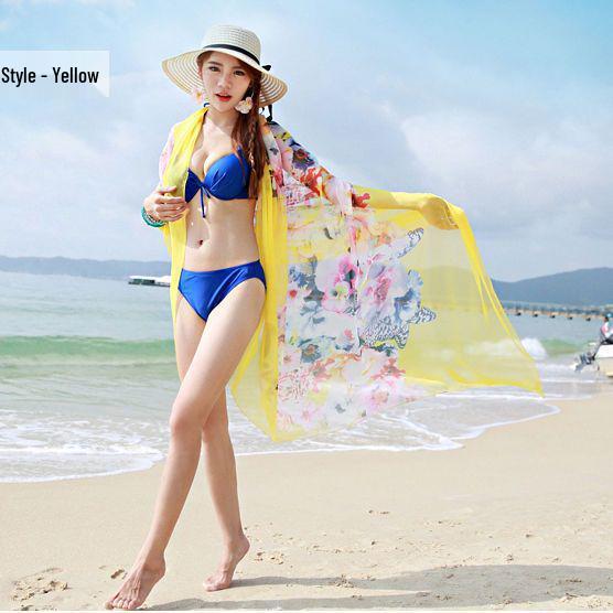 Asciugamano da Spiaggia Oversize in Chiffon Primavera e Autunno Donna Protezione Solare Sciarpa Floreale con Motivo Broccato Sciarpa Lunga
