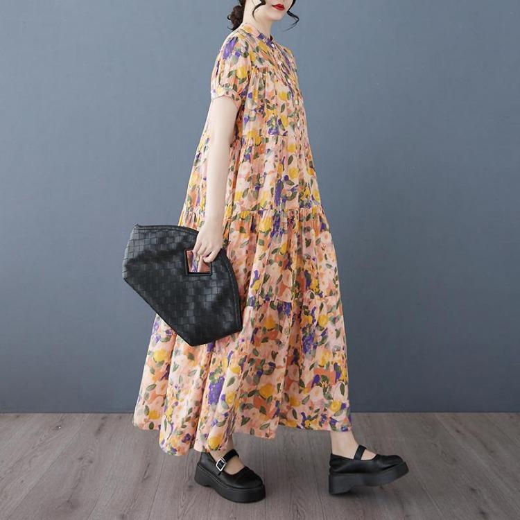 New Vintage Women Plus Size Maxi Dress Spring Summer Long Casual Loose Basic Printing Dress
