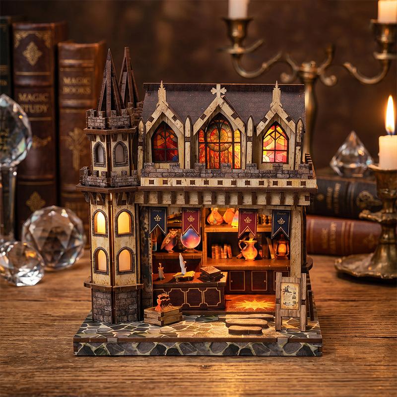 DIY Wooden Magic Store Cottage Figurines Miniatures Kits Mini Casa with Furniture for Friends Birthday Gifts Home Decor Crafts