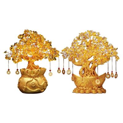 Árbol del Dinero Citrino Feng Shui Chino Fa Cai Cristal Yuanbao Árbol de la Fortuna del Dinero Para la Riqueza Decoración del Hogar de Año Nuevo Escritorio Coche